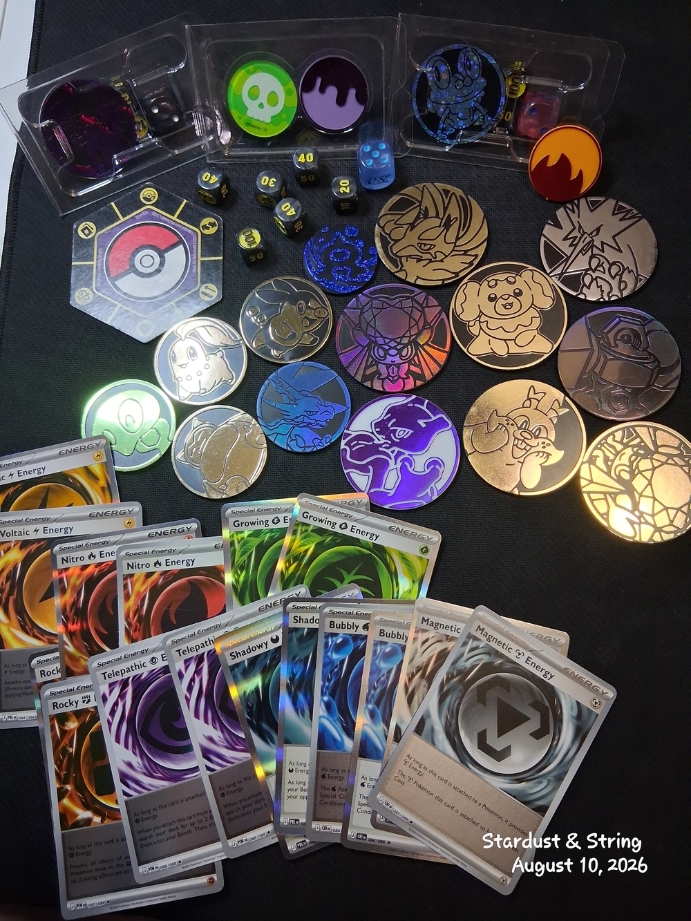 Pokemon TCG Accessory Lot Metallic Coins Damage Counter Dice Special Energy Card
